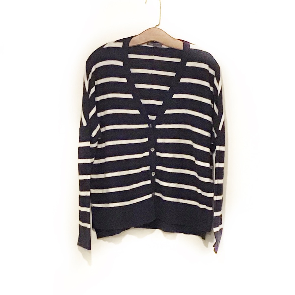 Vince-Drop Shoulder Striped Button Down Cardigan - image 1